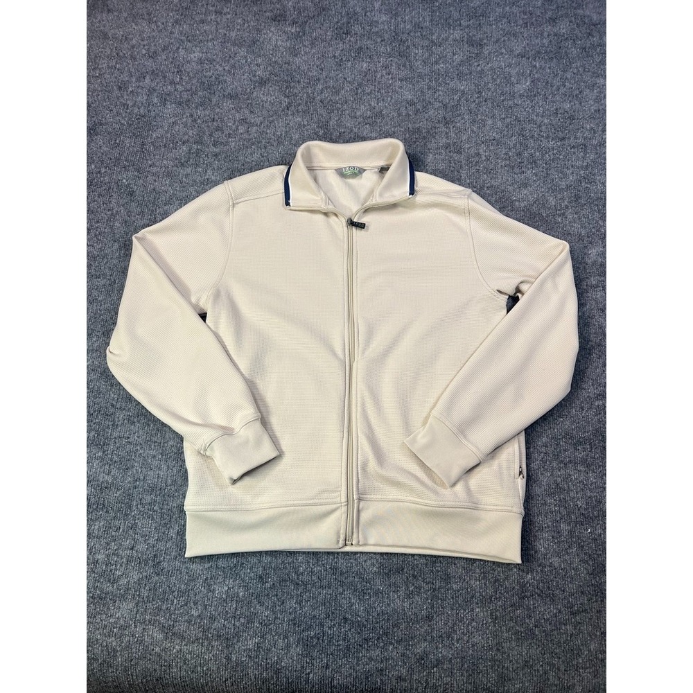 IZOD Mens S Small Golf Full Zip Jacket Beige/Cream Athleisure Dadcore Preppy